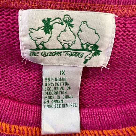 Vintage Quacker Factory Hot Pink Penguin Sweater‎ -- 1X - Picture 9 of 10
